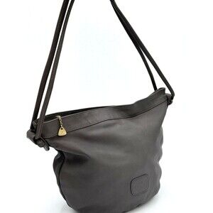 Brio! Vintage Soft Gray Leather Shoulder Slouchy Bucket Hobo Bag Velvet Interior